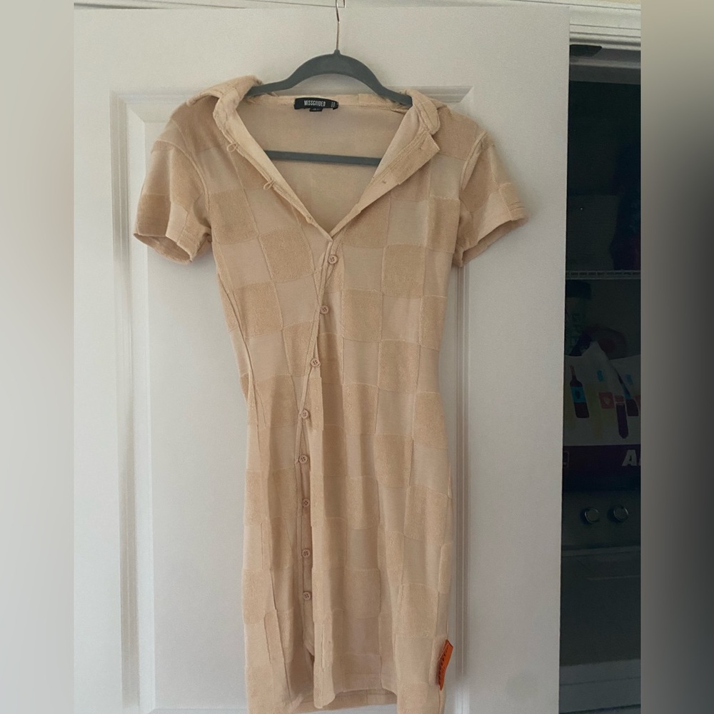 Tan checkered terry cloth dress